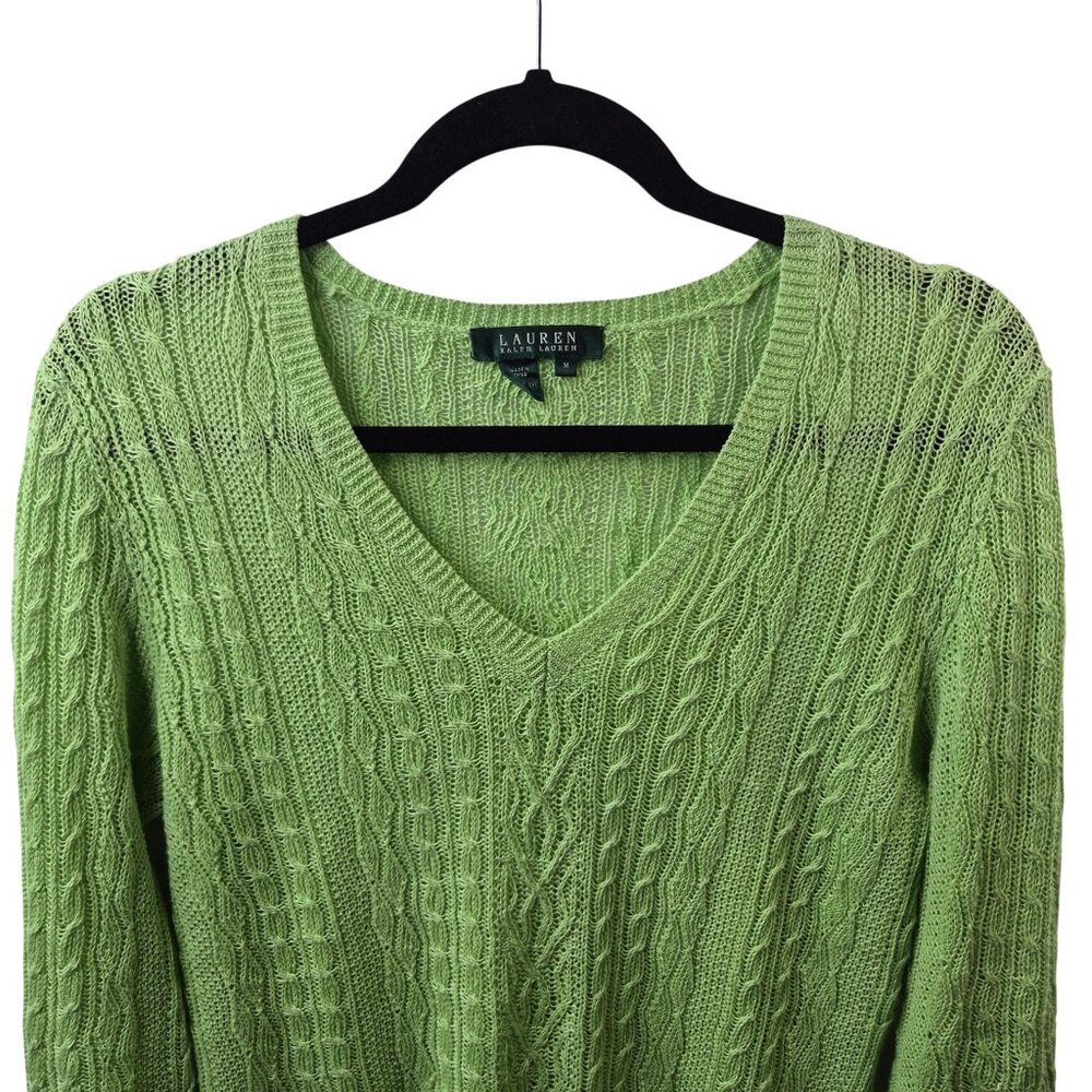 Lauren Ralph Lauren Linen Sweater Womens Medium Old Money Pullover Cable Knit